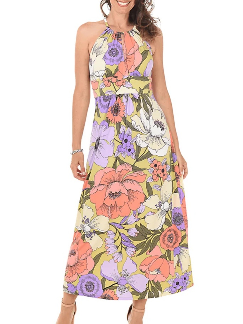 London Times Floral Keyhole Sleeveless Maxi Dress